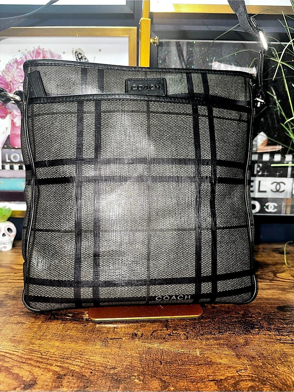 Coach Black & Gray PVC Tattersall Messenger Bag (F71061)